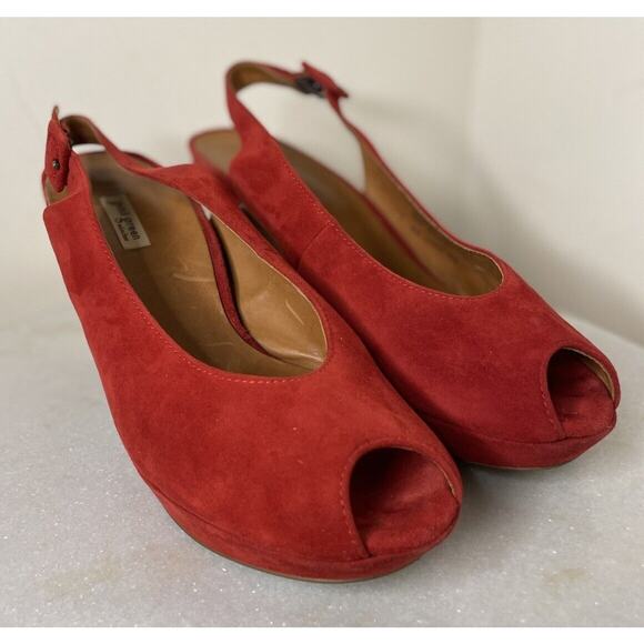 Paul Green Munchen Peep Toe Red Suede Super Soft Slip-On Pump Heels Shoes Sz 7 - Picture 9 of 16
